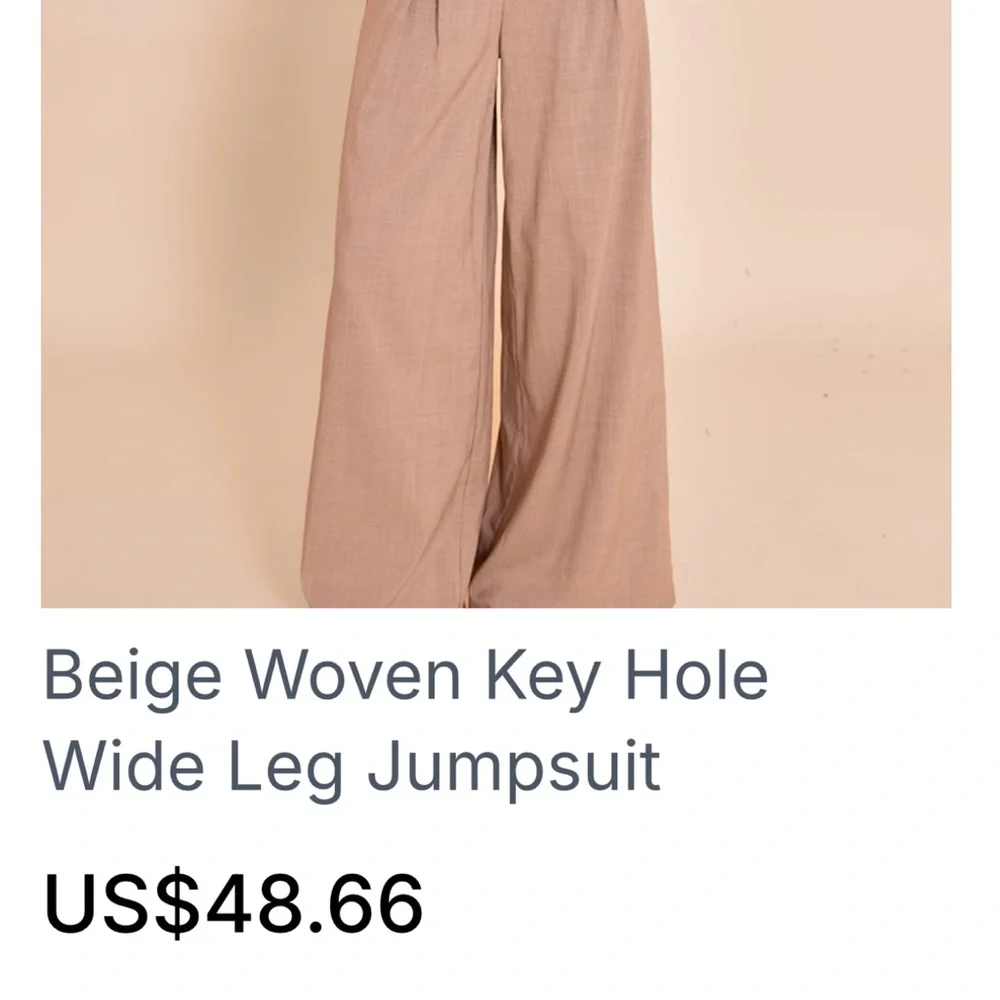 PrettyLittleThing Beige Wide Leg Jumpsuit - Picture 2 of 2